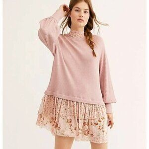 Free People Opposites Attract Floral Oversize Thermal Mesh Mini Dress Size M